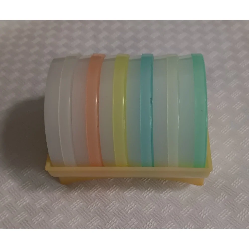 Vintage Tupperware Pastel Wagonwheel Coasters Set of 6 with Caddy/Holder